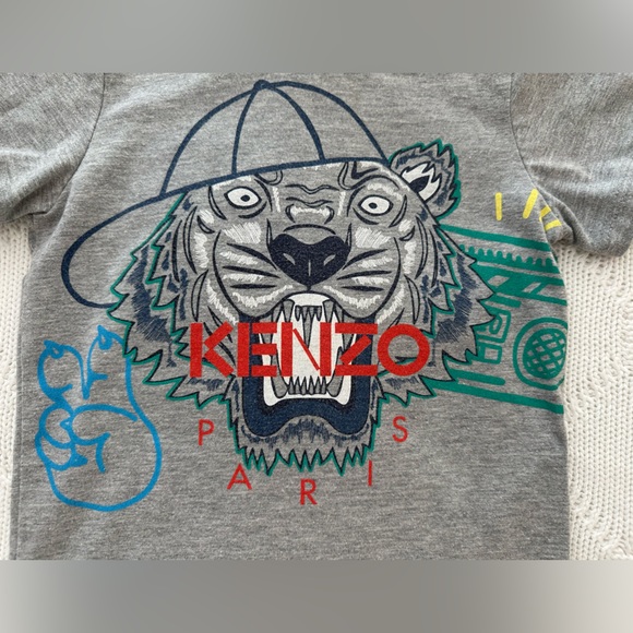 Kenzo Kids Gray T-Shirt with Colorful Tiger Graphic - Picture 8 of 8